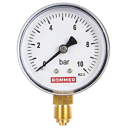 Манометр 1/4" 10 бар Ду 63 нижнее подключение ROMMER