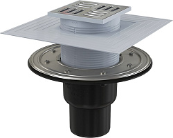 Трап 105/50/70 вертик. с нерж решеткой, фланцем и гидрозатвор сухой и мокрый ALCAPLAST 