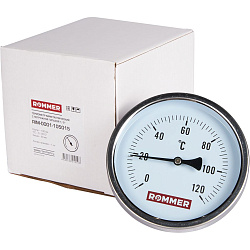 Термометр бим. 1/2"  Ду100 120С с погружной гильзой 50мм ROMMER