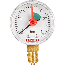 Манометр 1/4" 4 бар Ду 50 нижнее подключение с указателем предела ROMMER