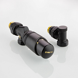 Комплект для радиаторов 1/2" осевой с термоголовкой М30х1,5 RAL 9005 черный    