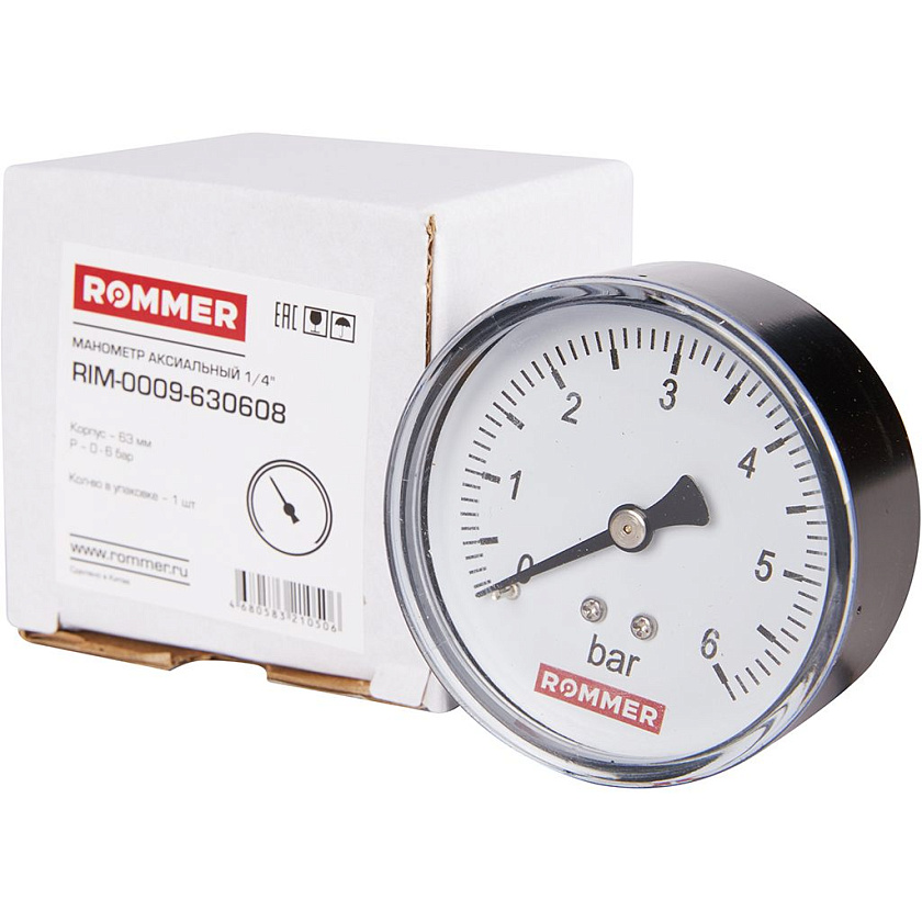 Манометр 1/4" 6 бар Ду 63 заднее подключение ROMMER