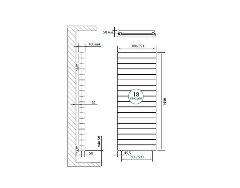 Радиатор биметалл PIANOFORTE TOWER/Bianco Traffico 500/18 секц.
