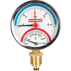 Термоманометр 1/2" 4 бар Ду80 120С нижнее подключение с запорным клапаном ROMMER
