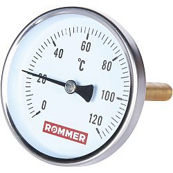 Термометр бим. 1/2"  Ду80 120С с погружной гильзой 100мм ROMMER