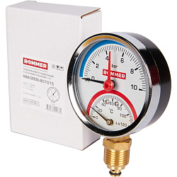 Термоманометр 1/2" 10 бар Ду80 120С нижнее подключение с запорным клапаном ROMMER