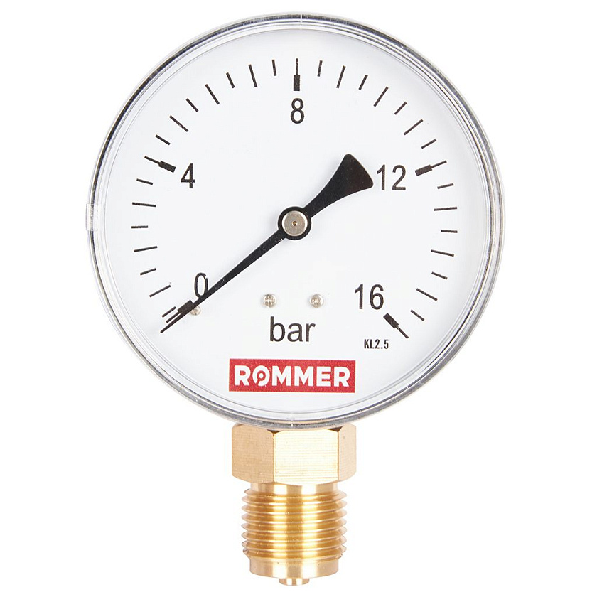 Манометр 1/2" 16 бар Ду 80 нижнее подключение ROMMER