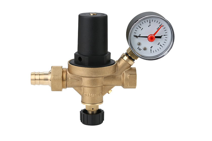 Клапан подпиточный с фильтром и манометром 1/2" крышка-пластик ROMMER