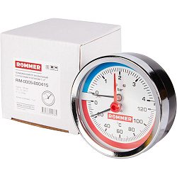 Термоманометр 1/2" 4 бар Ду80 120С заднее подключение с запорным клапаном ROMMER