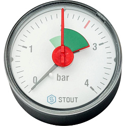 Манометр 1/4" 4 бар Ду 63 заднее подключение с указателем предела STOUT