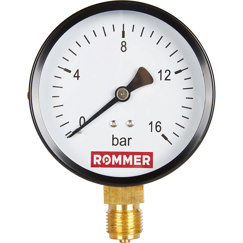 Манометр 1/2" 16 бар Ду 100 нижнее подключение ROMMER