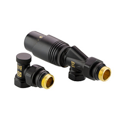 Комплект для радиаторов 1/2" осевой с термоголовкой М30х1,5 RAL 9005 черный    