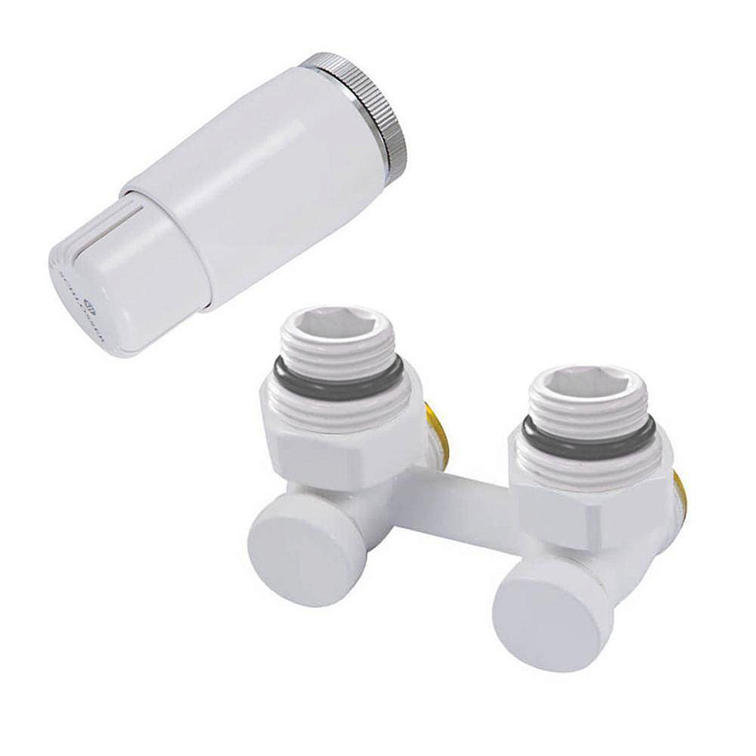 Узел нижнего подключения угловой,с термоголовкой MINI M30x1,5 + 2 ниппеля 1/2x3/4 белый 600800056  SHLOSSER