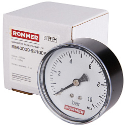 Манометр 1/4" 10 бар Ду 63 заднее подключение ROMMER