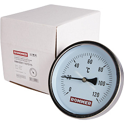Термометр бим. 1/2"  Ду100 120С с погружной гильзой 75мм ROMMER