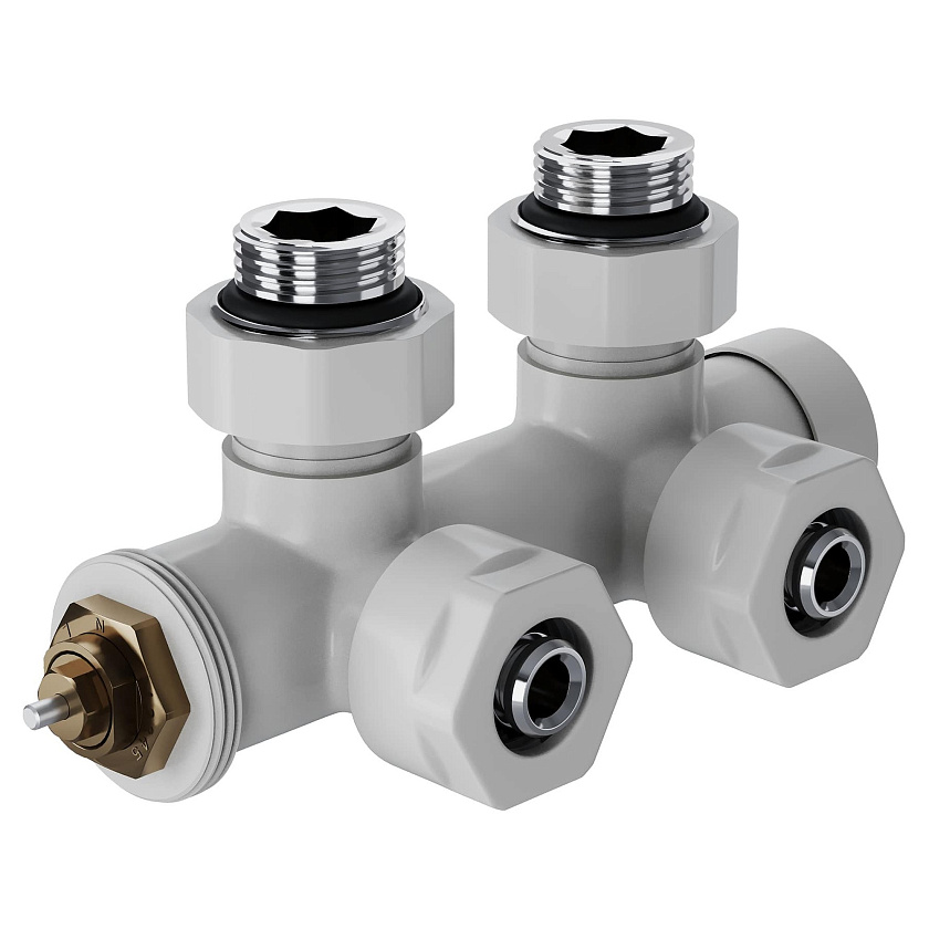 Узел нижнего подключения радиаторов 1/2" угловой Белый Design Pro М30х1,5 Royal Thermo