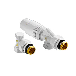 Комплект для радиаторов 1/2" осевой с термоголовкой М30х1,5 RAL 9005 белый