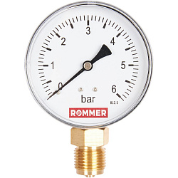 Манометр 1/2" 6 бар Ду 80 нижнее подключение ROMMER