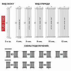 Стальной трубчатый радиатор RIFAR TUBOG 2180 4 секции нижнее подключение Титан