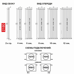 Стальной трубчатый радиатор Zehnder 2180 6 секций боковое подключение RAL 9005 черный
