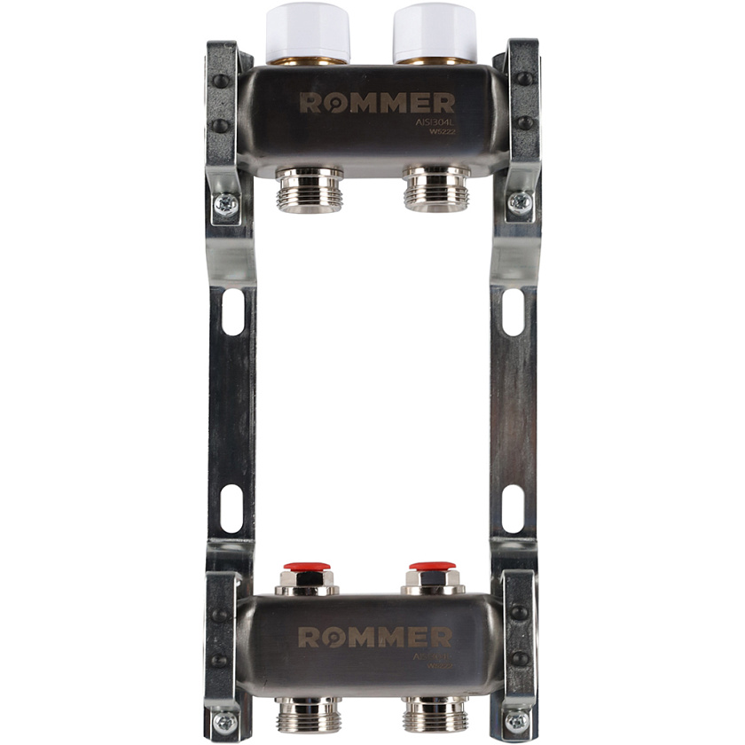 Коллекторная группа 1" х 2 выхода из нержавеющей стали, без расходомеров, евроконус 3/4" ROMMER