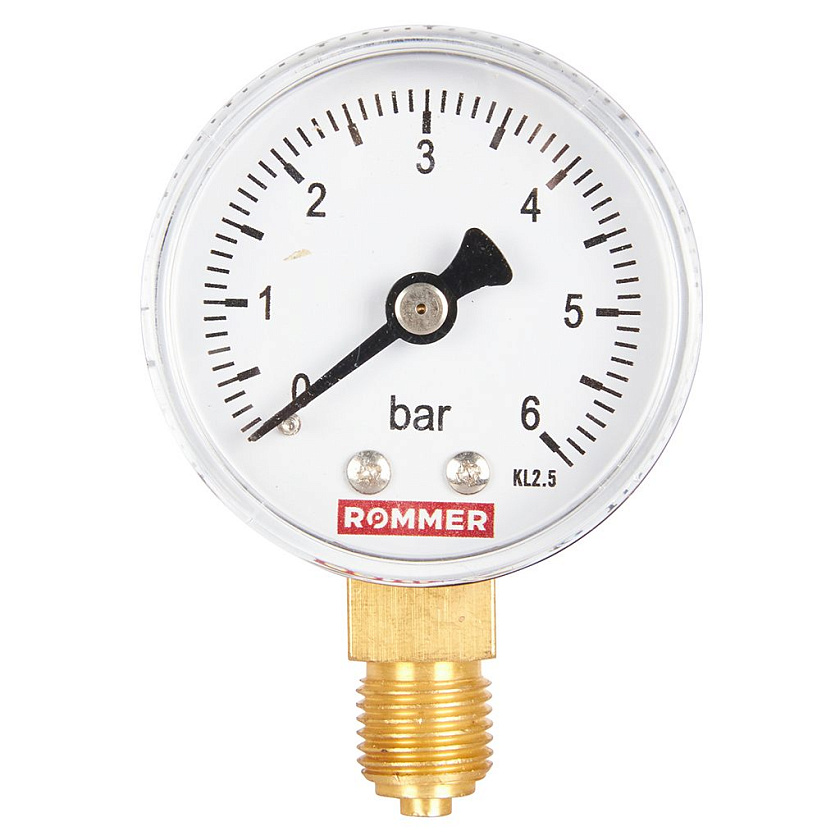 Манометр 1/4" 6 бар Ду 50 нижнее подключение ROMMER