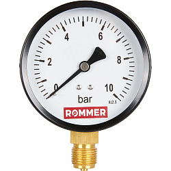 Манометр 1/2" 10 бар Ду 100 нижнее подключение ROMMER
