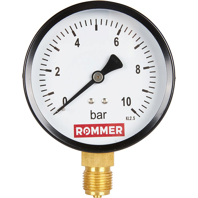 Манометр 1/2" 10 бар Ду 100 нижнее подключение ROMMER