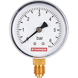 Манометр 1/4" 6 бар Ду 63 нижнее подключение ROMMER