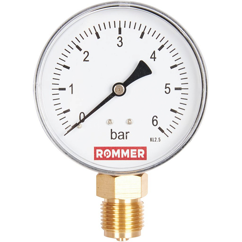 Манометр 1/2" 6 бар Ду 80 нижнее подключение ROMMER