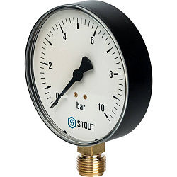 Манометр 1/4" 10 бар Ду 63 нижнее подключение STOUT