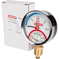 Термоманометр 1/2" 4 бар Ду80 120С нижнее подключение с запорным клапаном ROMMER