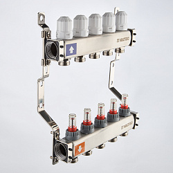 Коллекторная группа 1"х5 выходов из нержавеющей стали, с расходомерами, без сервисных групп, евроконус 3/4" 