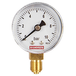 Манометр 1/4" 10 бар Ду 50 нижнее подключение ROMMER