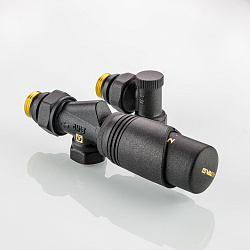 Комплект для радиаторов 1/2" осевой с термоголовкой М30х1,5 RAL 9005 серый