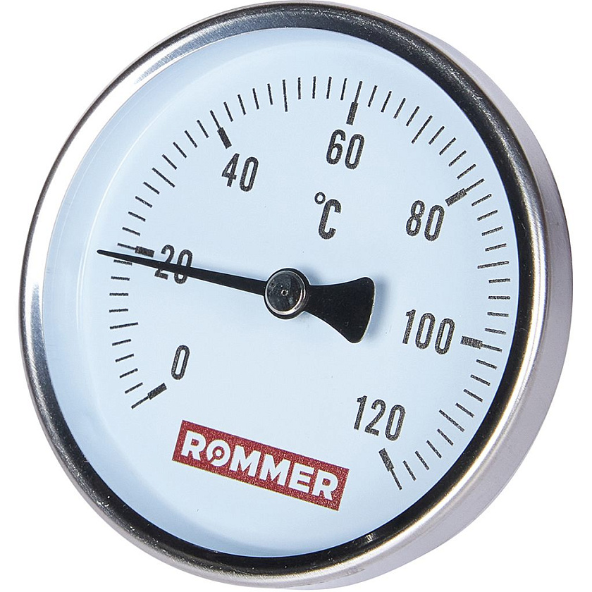 Термометр бим. 1/2"  Ду80 120С с погружной гильзой 50мм ROMMER