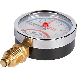 Термоманометр 1/2" 10 бар Ду80 120С нижнее подключение с запорным клапаном ROMMER