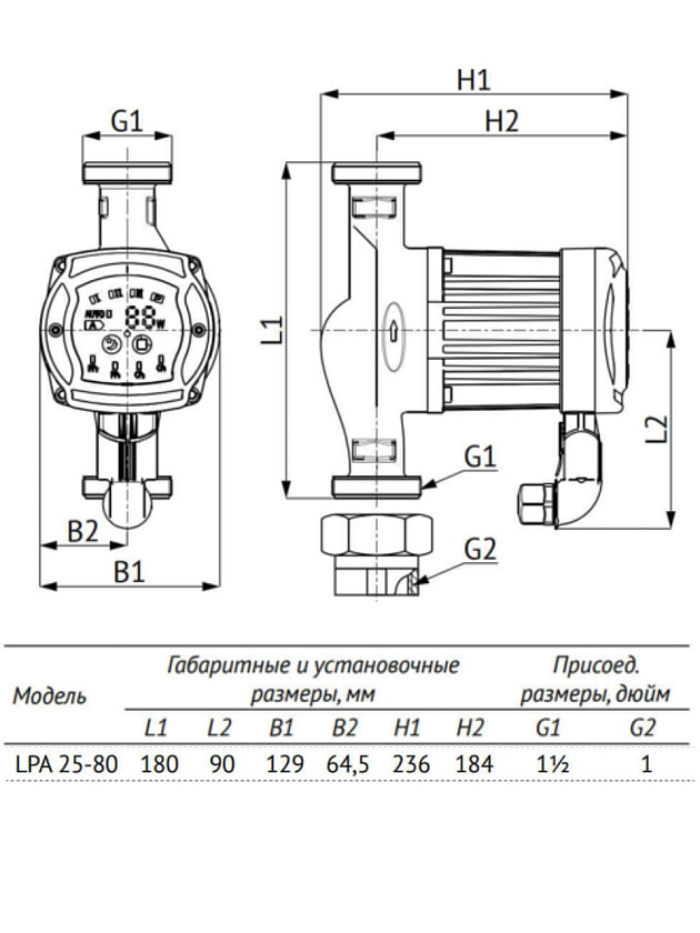 Насос 25-80 180 LPA циркуляционный отопл UNIPUMP 