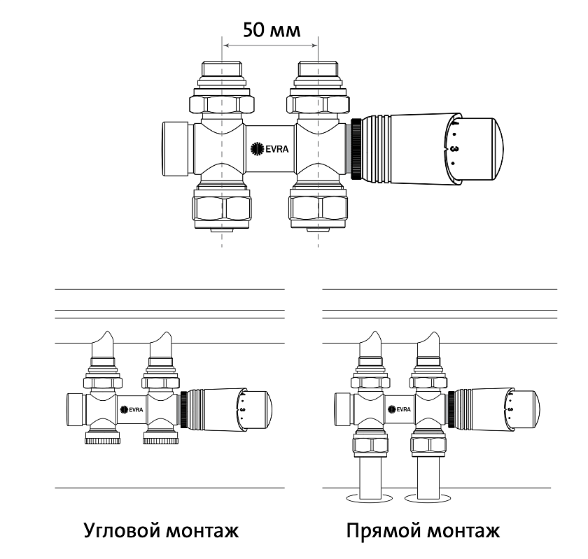 Узел термостатический Delta Link угловой/прямой Хром EVRA