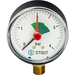 Манометр ¼" 4 бар Ду 63 нижнее подключение с указателем предела STOUT