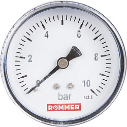 Манометр 1/4" 10 бар Ду 63 заднее подключение ROMMER