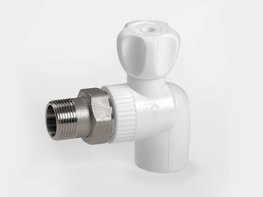 Кран радиаторный угловой 25*3/4" НР ППР белый Контур