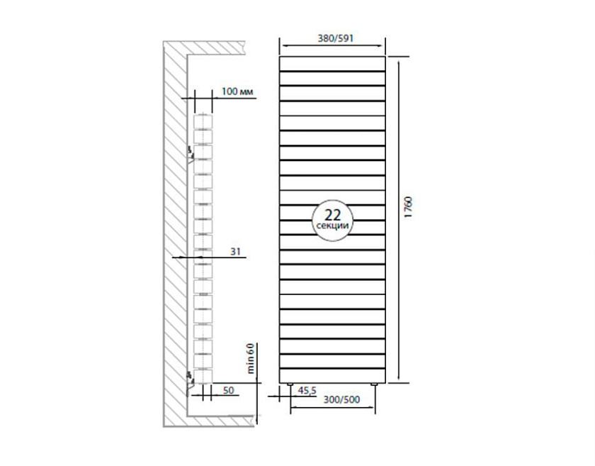 Радиатор биметалл PIANOFORTE TOWER/Noir Sable 500/22 секц. Royal Thermo 