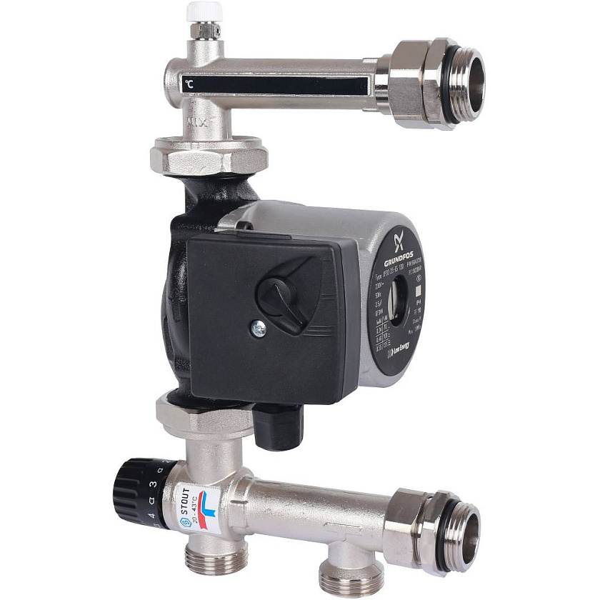 Узел смесительный с термостатическим клапаном 20-43°C, с насосом STOUT