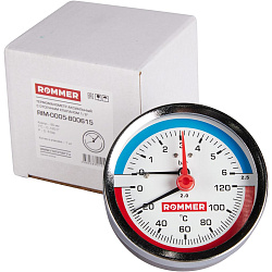 Термоманометр 1/2" 6 бар Ду80 120С заднее подключение с запорным клапаном ROMMER