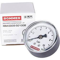 Манометр 1/4" 10 бар Ду 50 заднее подключение ROMMER