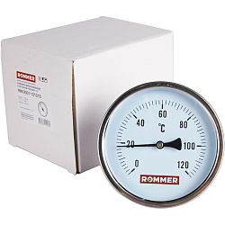 Термометр бим. 1/2"  Ду100 120С с погружной гильзой 100мм ROMMER