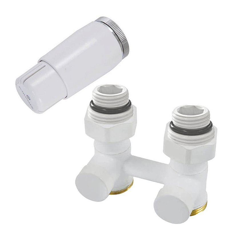 Узел нижнего подключения прямой, с термоголовкой M30x1,5 + 2 ниппеля 1/2x3/4 белый 600800055  SHLOSSER