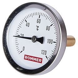 Термометр бим. 1/2"  Ду63 120С с погружной гильзой 50мм ROMMER